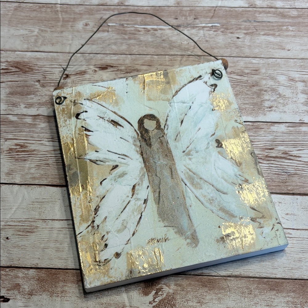 Hand Painted Angel Wall Art Wall Hanging Signed H Bush